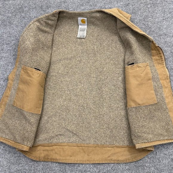 Carhartt Canvas Duck Vest Men Large Full Zip Sherpa Lined Distress Brown V26 CML - Picture 2 of 13